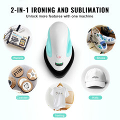 Compact green-and-white mini heat press machine for portable heat transfer on various materials.