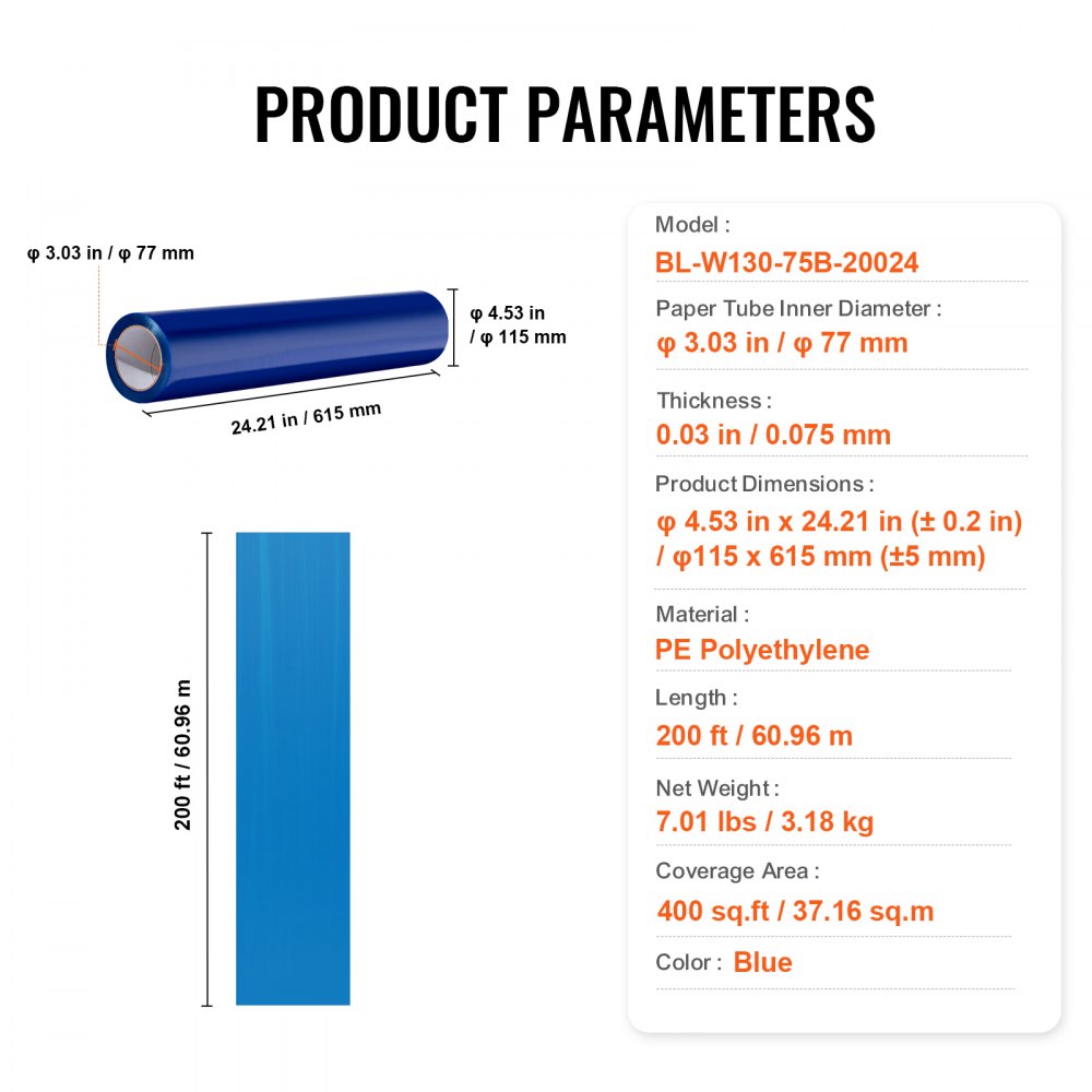 Blue polyethylene carpet protection film in a 24-inch by 200-foot roll.