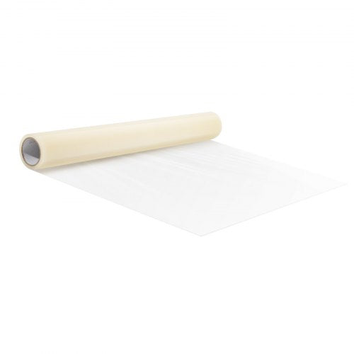 Transparent 24-inch by 100-foot PE carpet protection film roll on a white background.