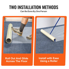 Self-adhesive polyethylene carpet protection film roll, 24 inches wide by 200 feet long.