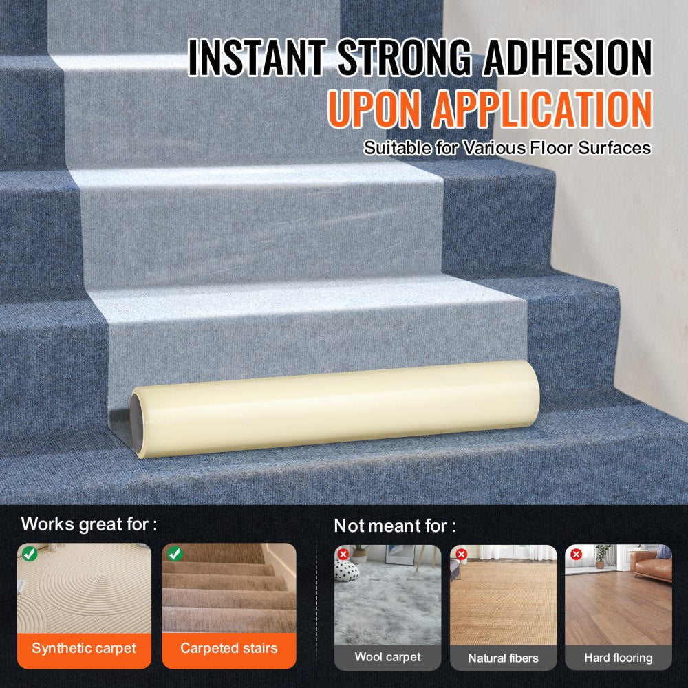 Self-adhesive polyethylene roll for carpet protection during renovations, 24" x 50'.