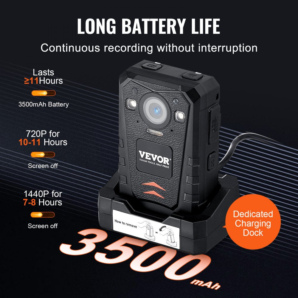 1440P HD Police Body Camera, 128GB Body Cam with Audio Video Recording Picture, Built-in 3500 mAh Battery, 2.0" LCD, Infrared Night Vision, Waterproof GPS Personal Body Cam for Law Enforcement