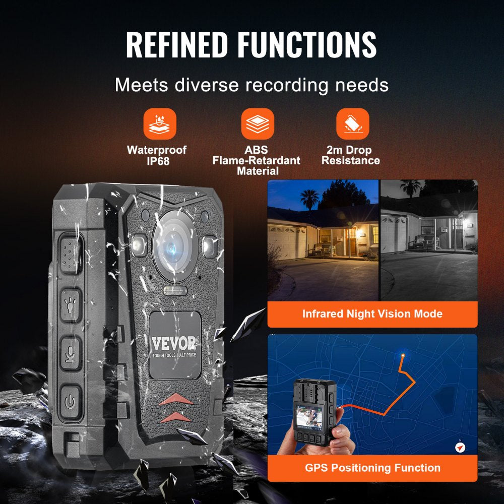 1440P HD Police Body Camera, 128GB Body Cam with Audio Video Recording Picture, Built-in 3500 mAh Battery, 2.0" LCD, Infrared Night Vision, Waterproof GPS Personal Body Cam for Law Enforcement