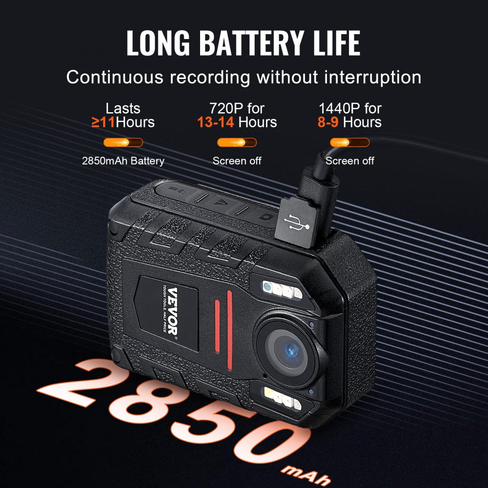1440P HD Police Body Camera, 64GB Body Cam with Audio Video Recording Picture, Built-in 2850 mAh Battery, 2.0" LCD, Infrared Night Vision, Waterproof Personal Body Cam for Law Enforcement