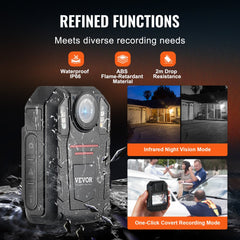 1440P HD Police Body Camera, 64GB Body Cam with Audio Video Recording Picture, Built-in 2850 mAh Battery, 2.0" LCD, Infrared Night Vision, Waterproof Personal Body Cam for Law Enforcement