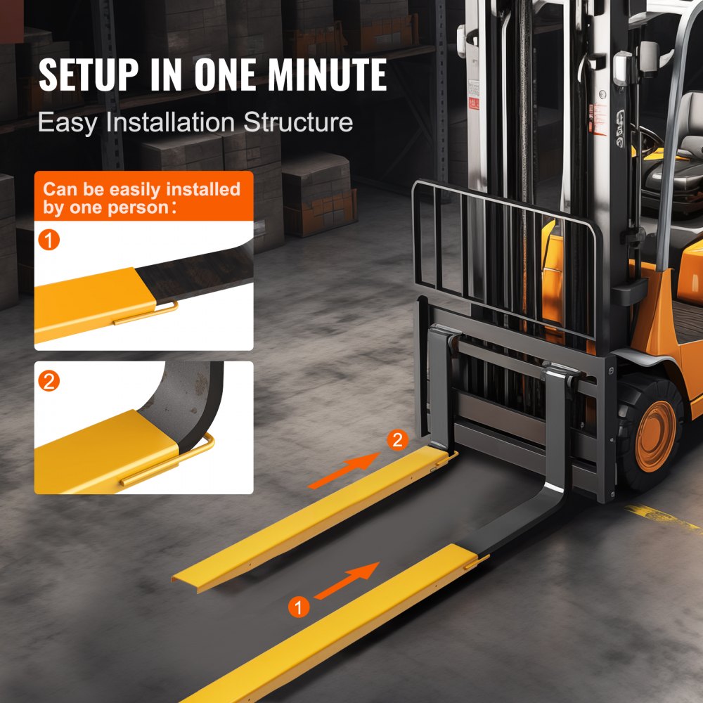 Pallet Fork Extensions, 72" Length 5.5" Width, Heavy Duty Carbon Steel Fork Extensions for Forklifts, 1 Pair Forklift Extensions, Industrial Forklift Fork Attachments for Forklift Truck, Yellow