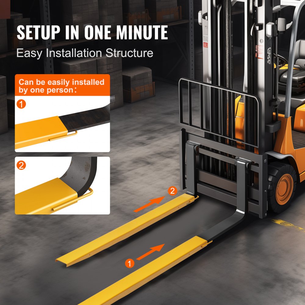 Pallet Fork Extensions, 84" Length 5.5" Width, Heavy Duty Carbon Steel Fork Extensions for Forklifts, 1 Pair Forklift Extensions, Industrial Forklift Fork Attachments for Forklift Truck, Yellow