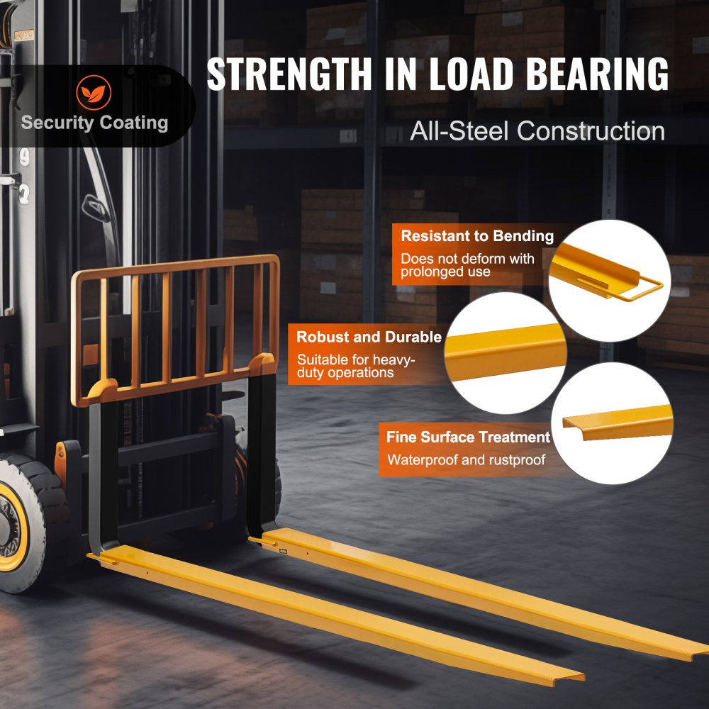 Pallet Fork Extensions, 96" Length 6.5" Width, Heavy Duty Carbon Steel Fork Extensions for Forklifts, 1 Pair Forklift Extensions, Industrial Forklift Fork Attachments for Forklift Truck, Yellow