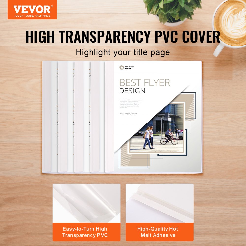 Thermal Binding Covers, 10 Pack Thermal Presentation Covers 5/16 inch Spine Holds 2-240 Sheets, PVC Transparent Front Cover and White Back Cover, Letter Size
