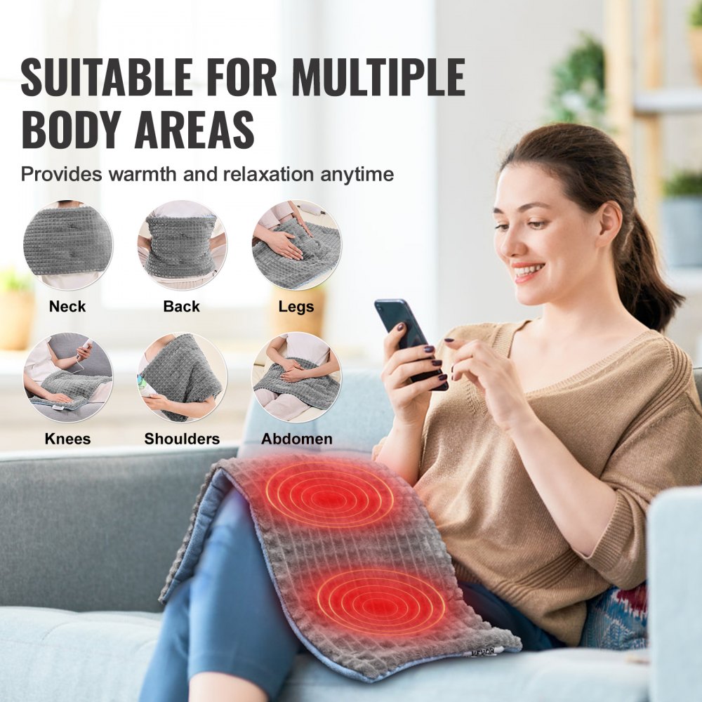 Massaging Weighted Heating Pad Heat Vibrations 12 x 24 in 4.8 lbs for Back