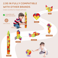 Magnetic Tiles Magnetic Building Toy 180 PCS Magnet Blocks for Kids 3D Set