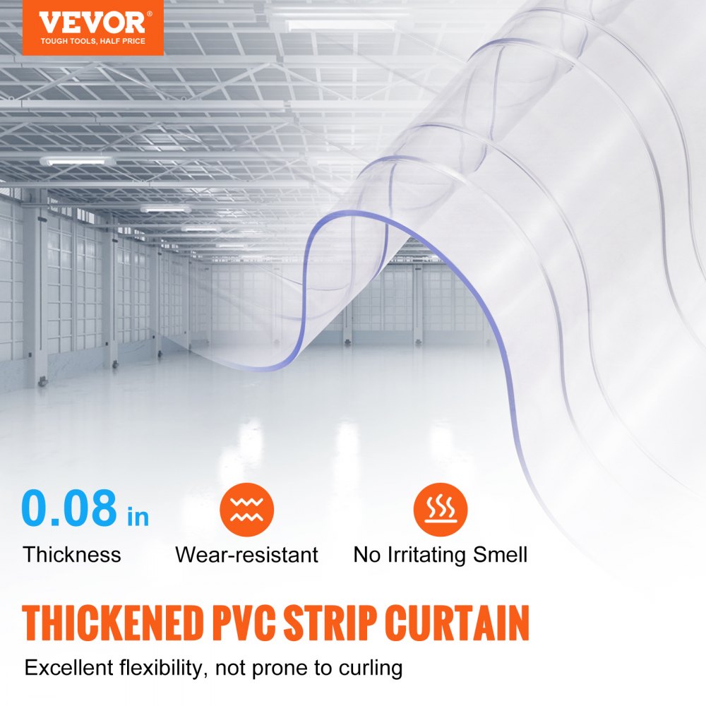 Strip Curtain, 75` Length, 8" Width, 0.08" Thickness, Clear Ribbed Plastic Door Strips, PVC Curtain Strip Door Bulk Roll for Warehouses, Factories, Supermarkets, Shopping Malls, Halls, Garages