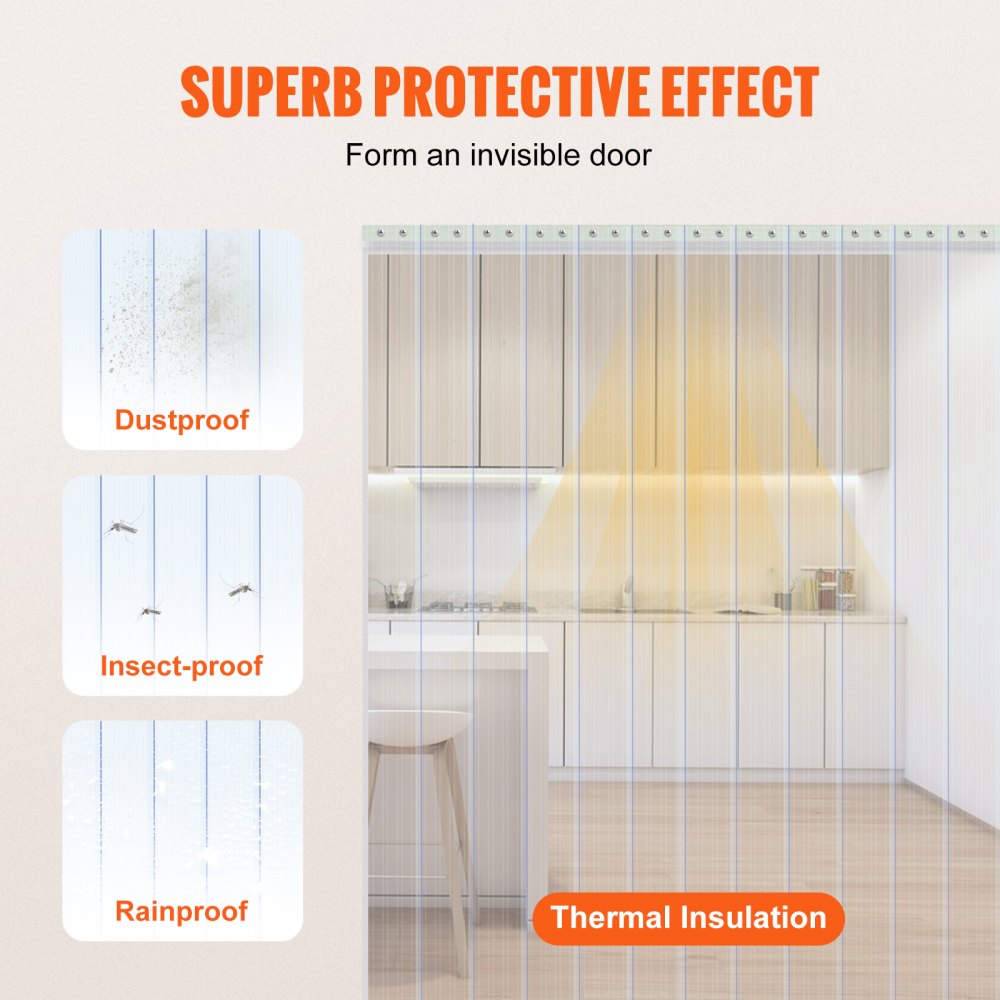 Strip Curtain, 75` Length, 8" Width, 0.08" Thickness, Clear Ribbed Plastic Door Strips, PVC Curtain Strip Door Bulk Roll for Warehouses, Factories, Supermarkets, Shopping Malls, Halls, Garages