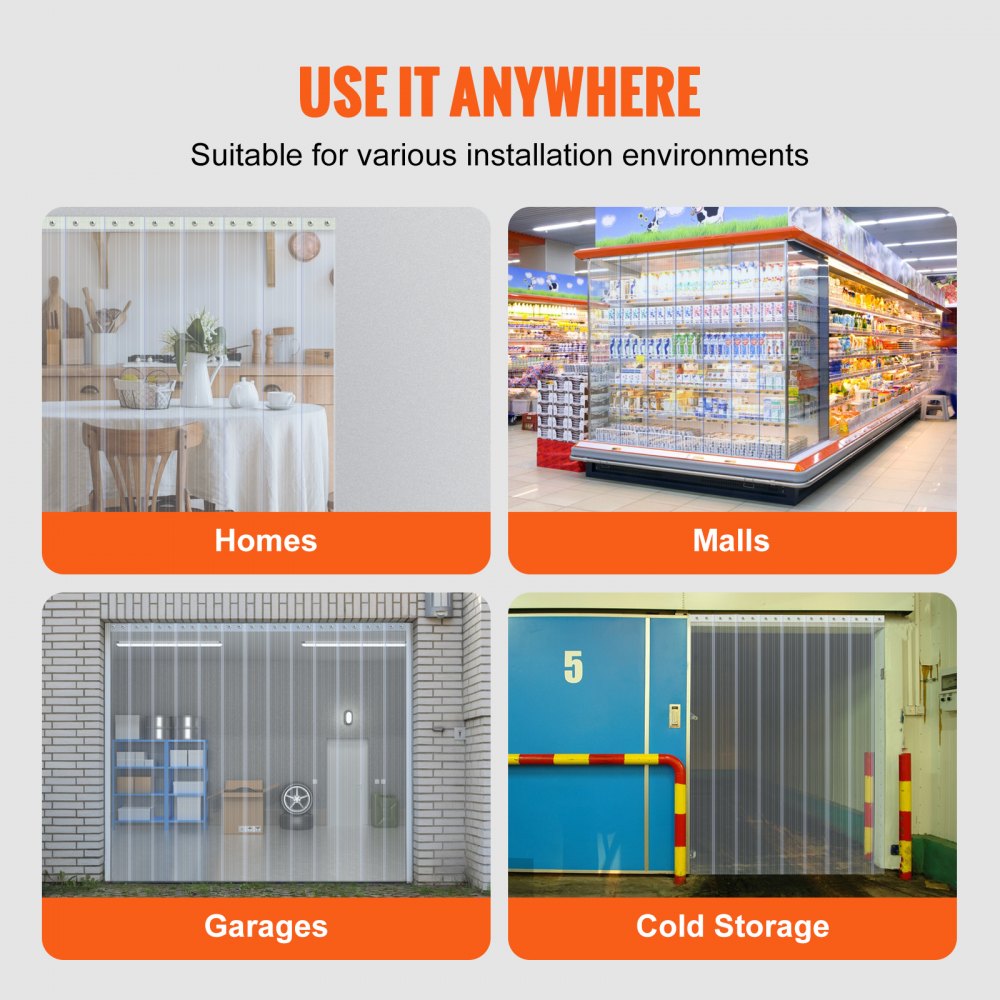 Strip Curtain, 75` Length, 8" Width, 0.08" Thickness, Clear Ribbed Plastic Door Strips, PVC Curtain Strip Door Bulk Roll for Warehouses, Factories, Supermarkets, Shopping Malls, Halls, Garages