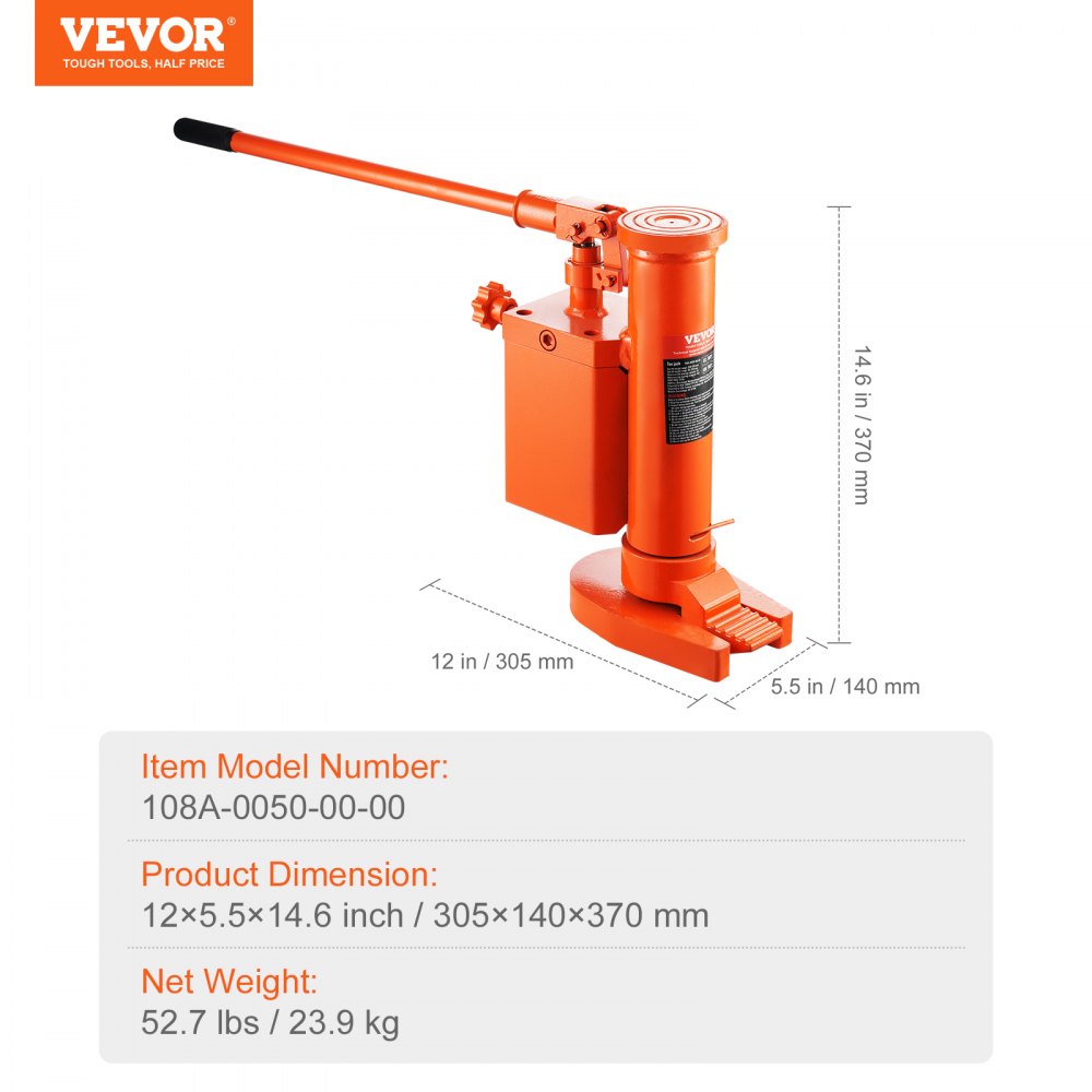 Hydraulic Toe Jack, 5 Ton On Toe Toe Jack Lift, 10 Ton On Top Lift Capacity Machine Jack, 1.0-9.1 in Toe Height, 14.6-22.4 in Top Height, 360° Rotatable Claw Jack for Machinery, Industry
