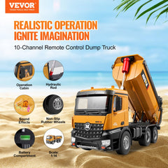 RC Remote Control Dump Truck Toy Construction Vehicle Toy 10CH 1:14 Scale