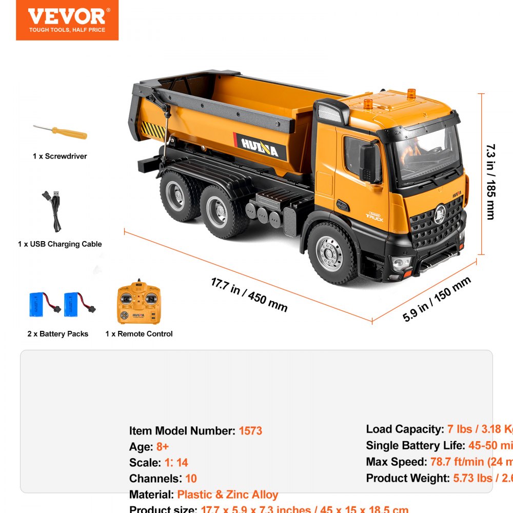 RC Remote Control Dump Truck Toy Construction Vehicle Toy 10CH 1:14 Scale