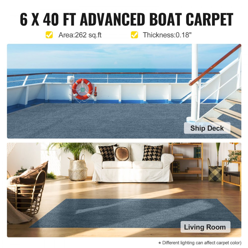 Gray Marine Carpet 6 ft x 39.3 ft Marine Carpeting Marine Grade Carpet for Boats with Waterproof Back Outdoor Rug for Patio Porch Deck Garage Outdoor Area Rug Runner Anti-Slide Porch Rug