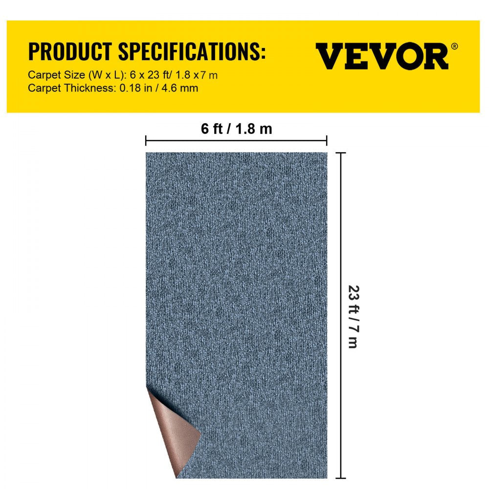 Gray Marine Carpet 6 ft x 23 ft Boat Carpet Rugs Indoor Outdoor Rugs for Patio Deck Anti-Slide TPR Water-Proof Back Cut Outdoor Marine Carpeting Easy Clean Outdoor Carpet Roll