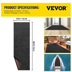 Marine Carpet, 6 x 30 ft Boat Carpeting, Charcoal Black Marine Grade Boat Carpet, Indoor/Outdoor Marine Carpeting w/ Water-proof TPR Backing, Water-proof Carpet Roll for Home, Patio, Porch, Deck