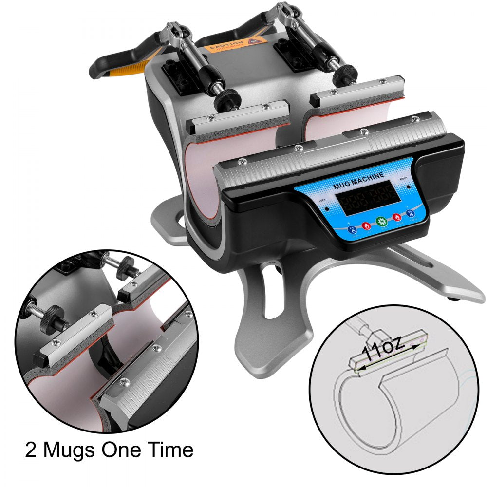 Bostome Dual Mug Heat Press Machine with dual clamps for 11-15oz sublimation mugs.