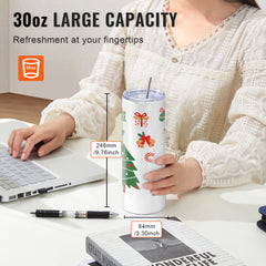 8 Pack 30 Oz Sublimation Tumblers, Skinny Straight Stainless Steel Blanks Cups, Stainless Steel Double Wall Tumbler for Heat Transfer Customized Gifts with Lid and Straw, Gift Box
