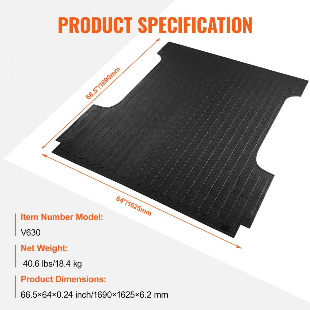 Truck Bed Mat, Fits for 2015-2020 Ford F150 5.5 FT Short Bed, 66.5" x 64" Rubber Truck Bed Liner, 1/4" Thick Bed Mat Car Accessories for All-Weather Protection, Prevent Slipping or Damage