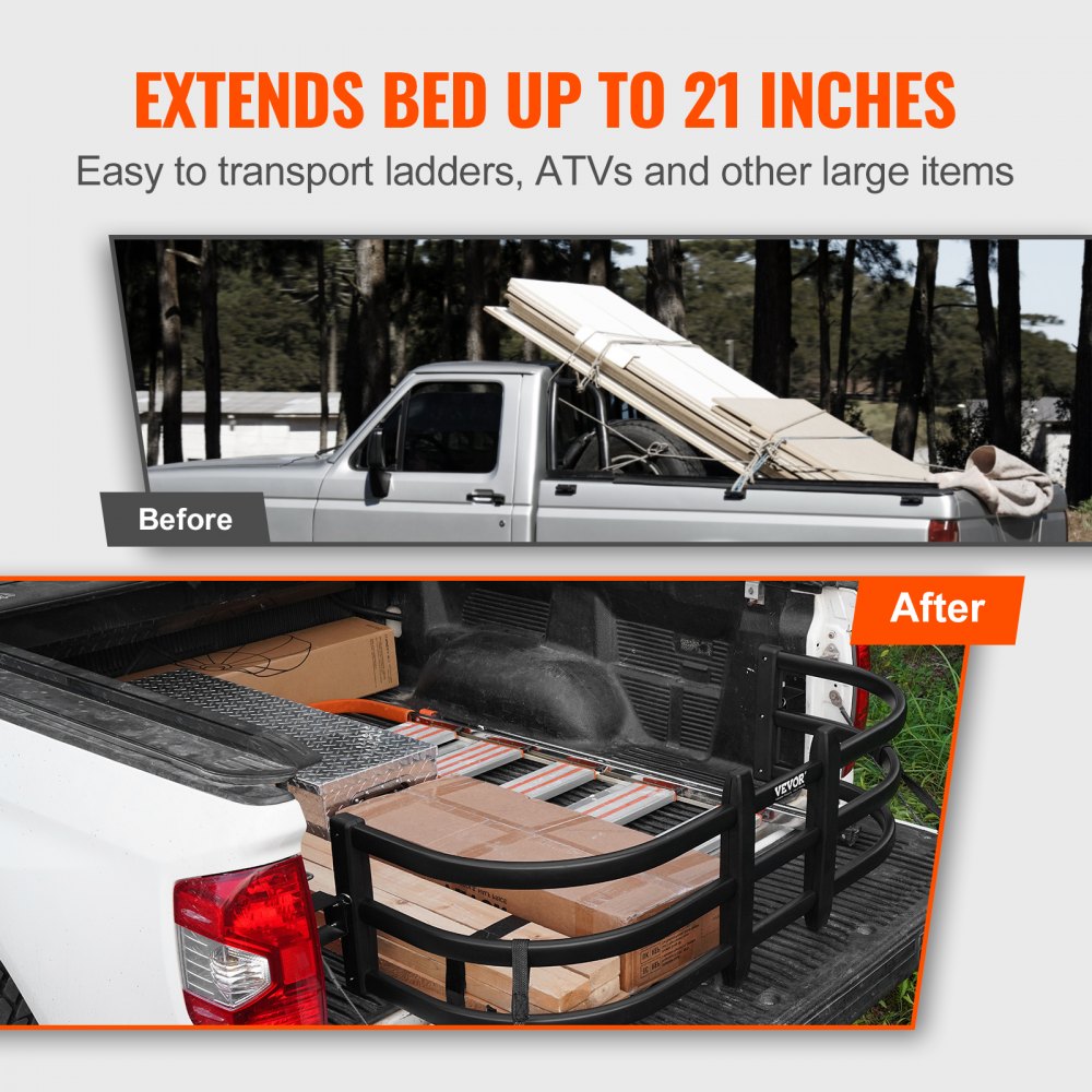 Truck Bed Extender, Aluminum Retractable Tailgate Extender, 51.6"-64" Adjustable Length, Fits for Ridgeline, Tacoma, Gladiator, Colorado/Canyon, Frontier, and Ranger