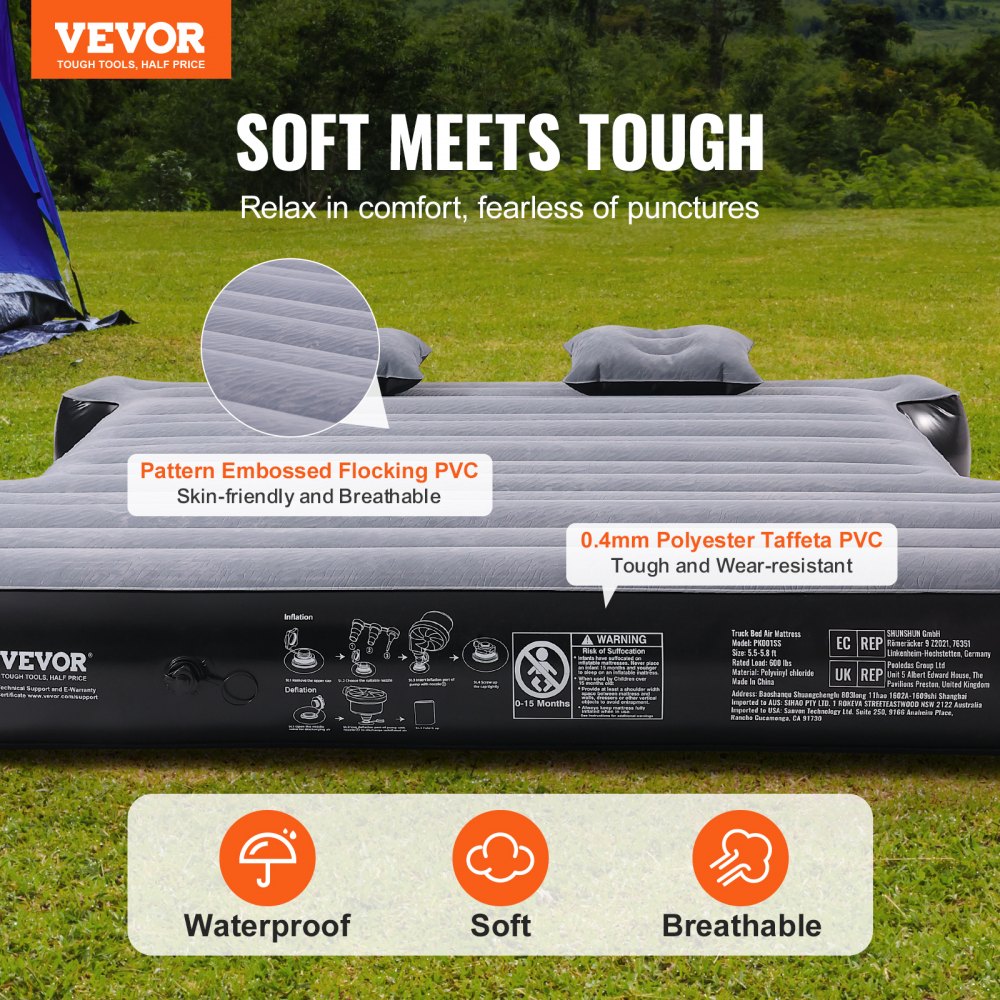 Truck Bed Air Mattress, for 5.5-5.8 ft Full Size Short Truck Beds, Inflatable Air Mattress Camping Bed with 12V Air Pump 2 Pillows, Carry Bag, for Silverado, RAM, F Series, Sierra, Titan, Tundra