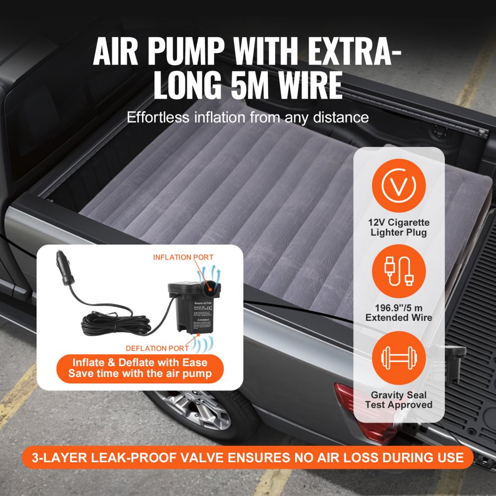 Truck Bed Air Mattress, for 5.5-5.8 ft Full Size Short Truck Beds, Inflatable Air Mattress Camping Bed with 12V Air Pump 2 Pillows, Carry Bag, for Silverado, RAM, F Series, Sierra, Titan, Tundra