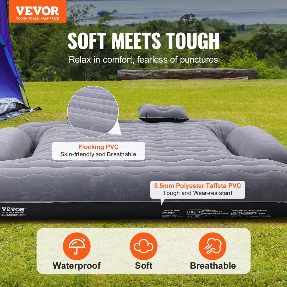 Truck Bed Air Mattress, for 6-6.5 ft Full Size Truck Beds, Inflatable Air Mattress Camping Bed with 12V Air Pump 2 Pillows, Carry Bag, for Chevrolet Silverado, Dodge Ram, Ford 150/250/350