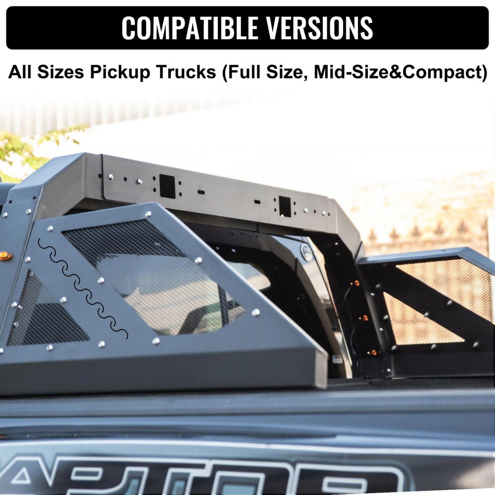 Truck Roll Bar Chase Rack Adjustable with 6 Amber Auxiliary Side Marker Lamps, Universal Fit for Pickup Trucks