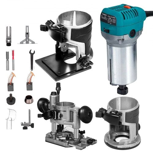 Bostome Compact Router Kit with fixed and plunge bases, featuring a 1.25HP motor.