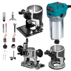 Bostome Compact Router Kit with fixed and plunge bases, featuring a 1.25HP motor.