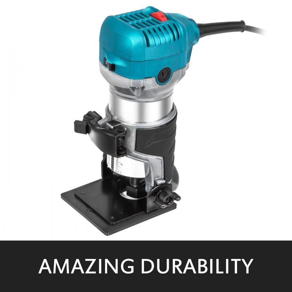 Bostome Compact Router Kit with fixed and plunge bases, featuring variable speed control.