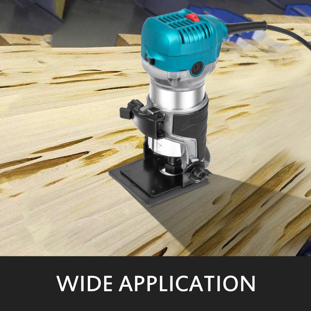 Bostome Compact Router Kit with fixed and plunge bases, featuring variable speed and depth adjustment.