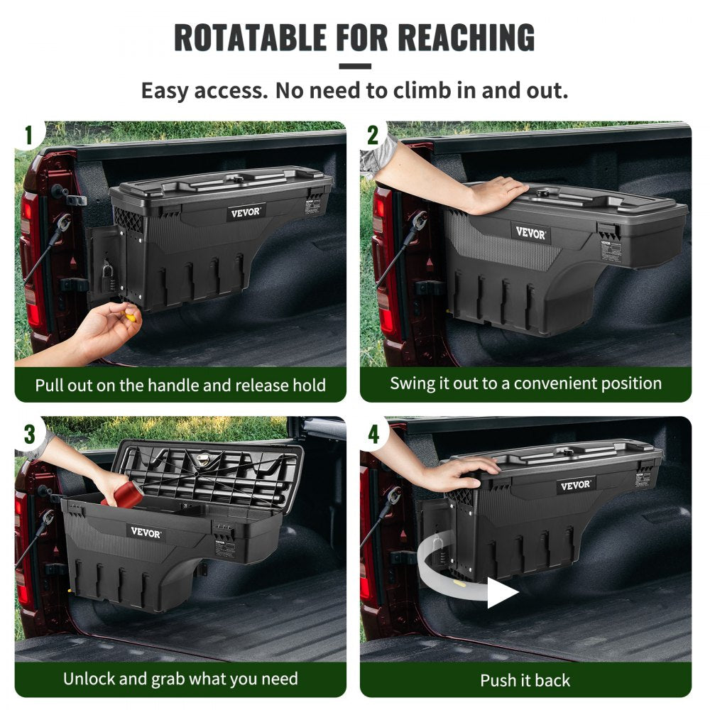 Truck Bed Storage Box, Lockable Lid, Waterproof ABS Wheel Well Tool Box 6.6 Gal/20 L with Password Padlock, Compatible with Dodge Ram 1500 2019-2021, Driver Side, Black