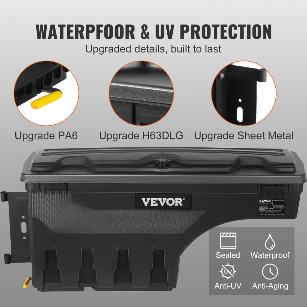 Truck Bed Storage Box, Lockable Swing Case with Password Padlock, 6.6 Gal/25 L ABS Wheel Well Tool Box, Waterproof and Durable, Compatible with Ford F-150 2015-2021, Drivers Side