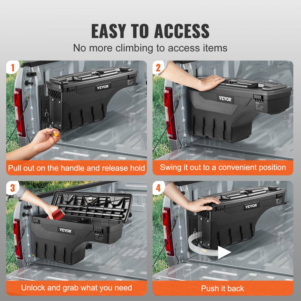 Truck Bed Storage Box, Lockable Swing Case with Password Padlock, 6.6 Gal/25 L ABS Wheel Well Tool Box, Waterproof and Durable, Compatible with Ford F-150 2015-2021, Drivers Side