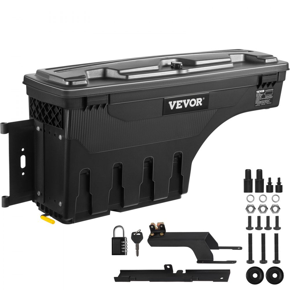 Truck Bed Storage Box, Lockable Swing Case with Password Padlock, 6.6 Gal/25 L ABS Wheel Well Tool Box, Waterproof and Durable, Compatible with Ford F-150 2015-2021, Drivers Side