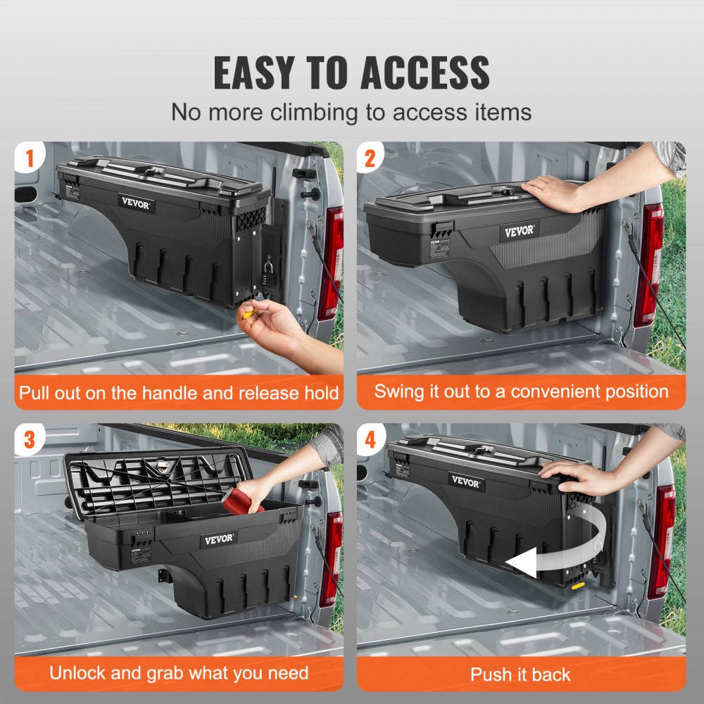 Truck Bed Storage Box, Lockable Swing Case with Password Padlock, 6.6 Gal/25 L ABS Wheel Well Tool Box, Waterproof and Durable, Compatible with Ford F-150 2015-2021, Passenger Side