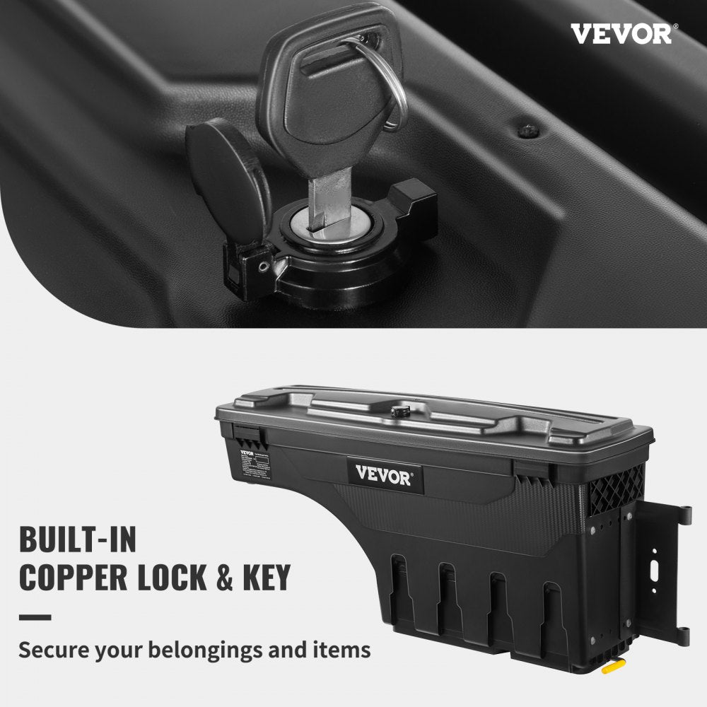Truck Bed Storage Box, Lockable Lid, Waterproof ABS Wheel Well Tool Box 6.6 Gal/20 L, Compatible with Chevrolet Silverado 1500 GMC Sierra 1500 2019-2021, Passenger Side, Black