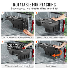 Truck Bed Storage Box, Lockable Lid, Waterproof ABS Wheel Well Tool Box 6.6 Gal/20 L, Compatible with Chevrolet Silverado 1500 GMC Sierra 1500 2019-2021, Passenger Side, Black