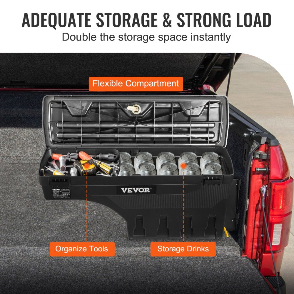 Truck Bed Storage Box, Lockable Lid, Waterproof ABS Wheel Well Tool Box 6.6 Gal/20 L, Compatible with Chevrolet Silverado 1500 GMC Sierra 1500 2019-2021, Passenger Side, Black