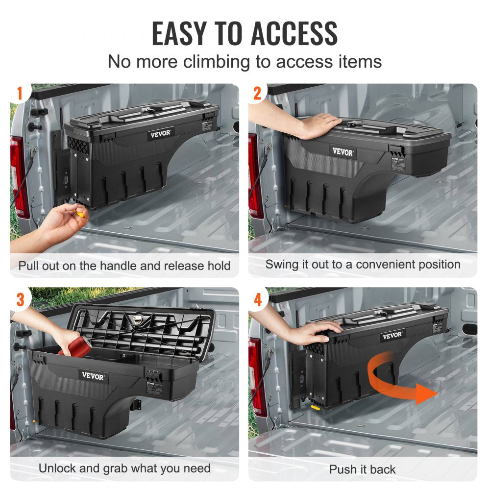 Truck Bed Storage Box, Lockable Lid, Waterproof ABS Wheel Well Tool Box 6.6 Gal/20 L, Compatible with Chevrolet Silverado 1500 GMC Sierra 1500 2019-2021, Driver Side, Black