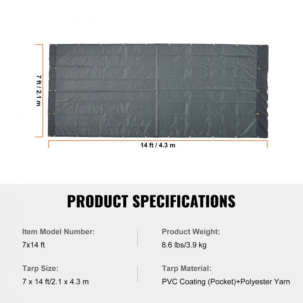 Dump Truck Mesh Tarp, 7 x 14 ft, PVC Coated Black Heavy Duty Cover with 5.5" 18oz Double Pocket, Brass Grommets, Reinforced Double Needle Stitch Webbing Fits Manual or Electric Dump Truck System