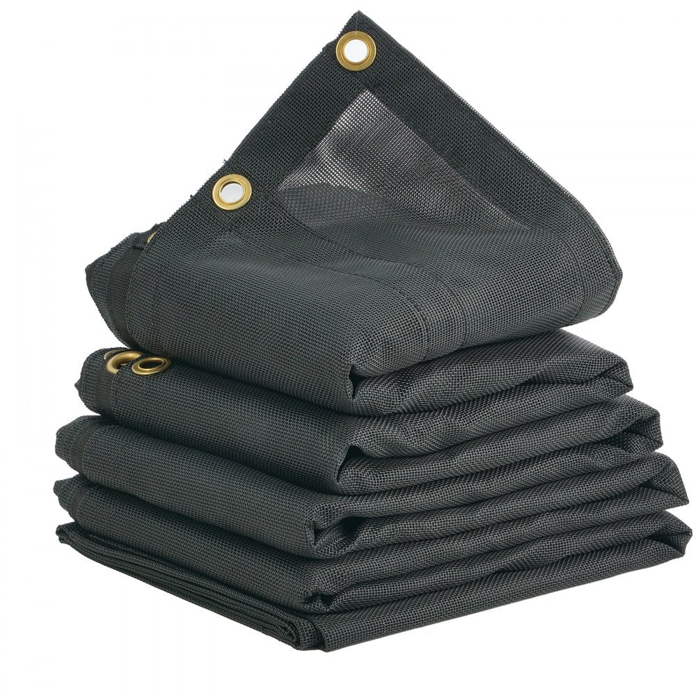 Dump Truck Mesh Tarp, 8 x 18 ft, PVC Coated Black Heavy Duty Cover with 5.5" 18oz Double Pocket, Brass Grommets, Reinforced Double Needle Stitch Webbing Fits Manual or Electric Dump Truck System