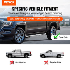 Running Boards, 6" Step Bars Compatible with 2007-2018 Chevy Silverado/GMC Sierra 1500 Crew Cab/2019 2500HD 3500HD 1500 LD, 201 Stainless Steel Side Steps Nerf Bars, 500LBS Capacity, 2 Piece
