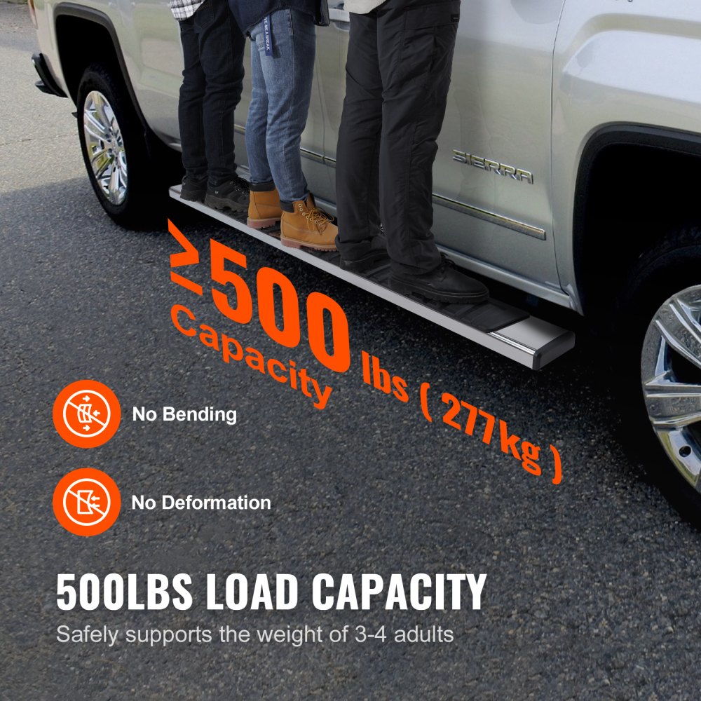 Running Boards, 6" Step Bars Compatible with 2007-2018 Chevy Silverado/GMC Sierra 1500 Crew Cab/2019 2500HD 3500HD 1500 LD, 201 Stainless Steel Side Steps Nerf Bars, 500LBS Capacity, 2 Piece