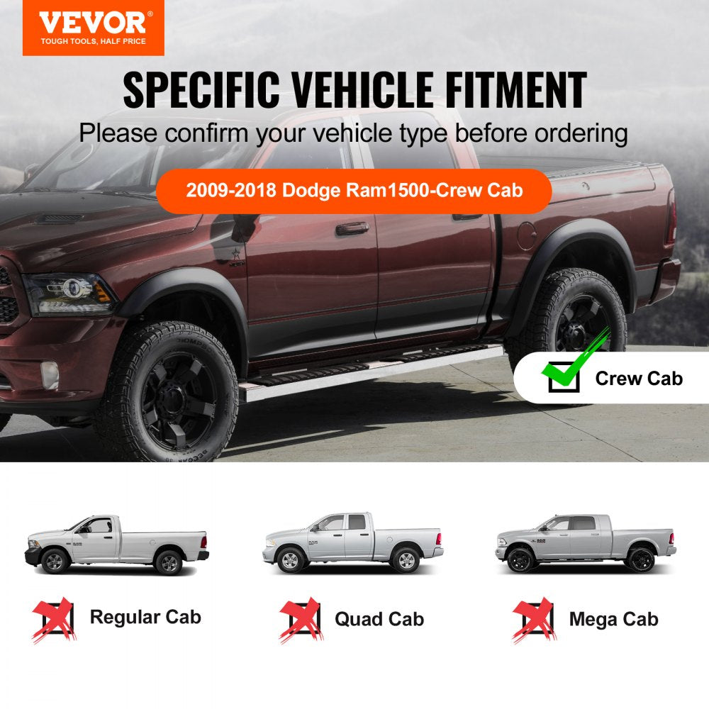 Running Boards 6" Step Bars Fit 2009-2018 Dodge Ram 1500 Crew Cab 500 LBS